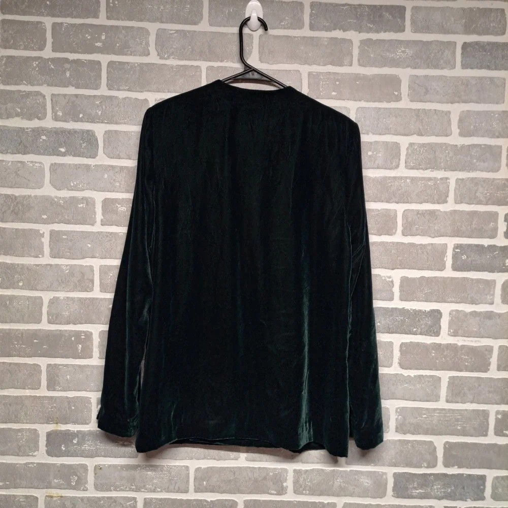 ZARA Blazer Jacket Women Medium Deep Green Velvet Double Breasted Pearl‎ Buttons